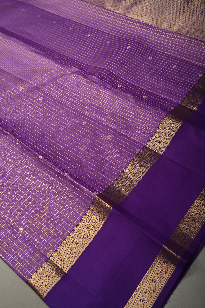 Lavender Kanjivaram Podi-Kattam Zari Checks on Pure Kanjivaram Soft Silk Saree with Zari Buttis and Rettiapet Zari Border | SILK MARK CERTIFIED | SHOBITAM