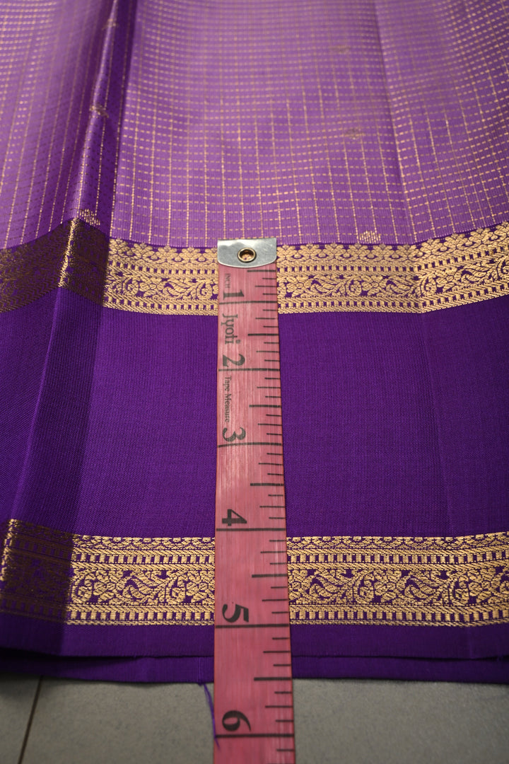 Lavender Kanjivaram Podi-Kattam Zari Checks on Pure Kanjivaram Soft Silk Saree with Zari Buttis and Rettiapet Zari Border | SILK MARK CERTIFIED | SHOBITAM