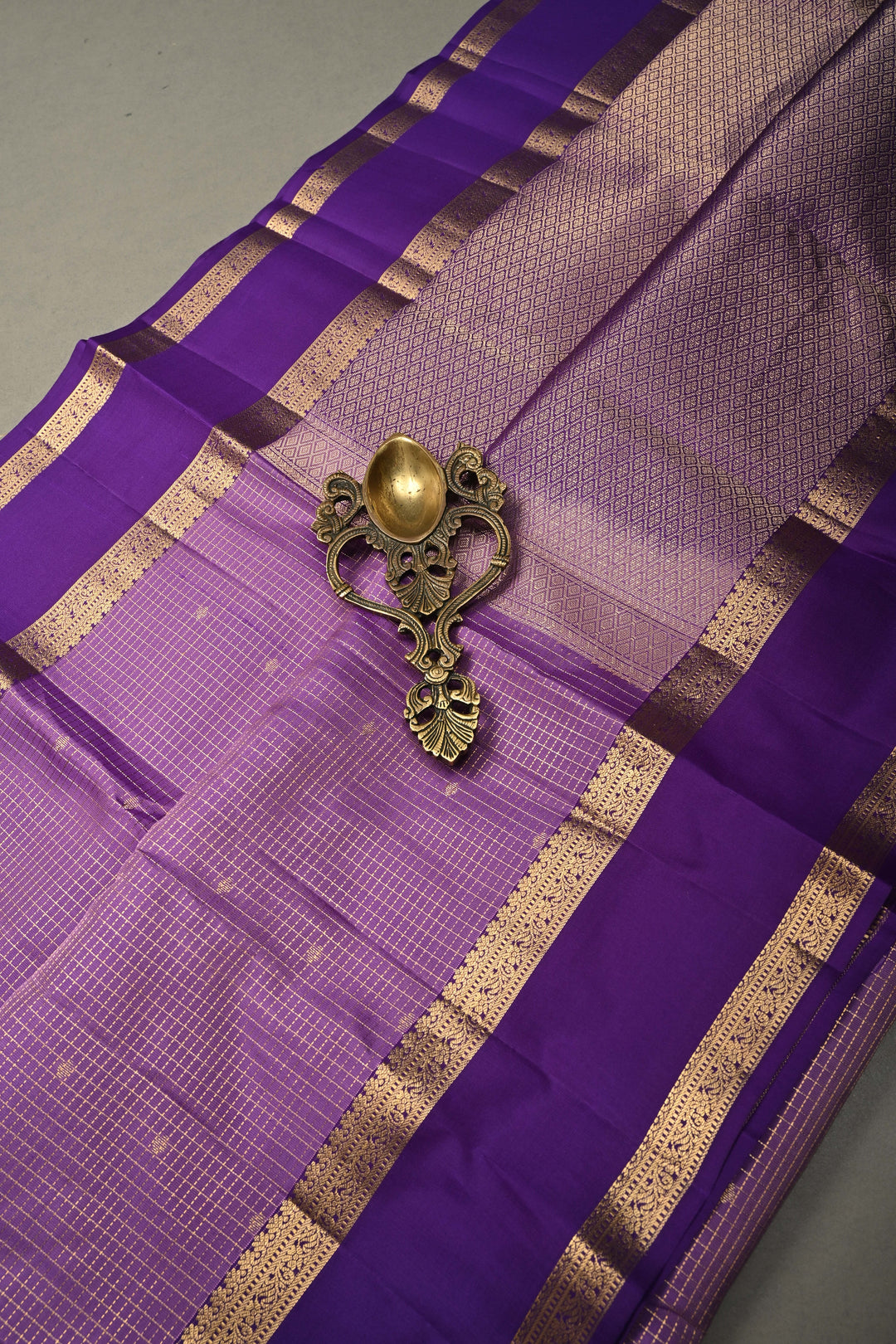Lavender Kanjivaram Podi-Kattam Zari Checks on Pure Kanjivaram Soft Silk Saree with Zari Buttis and Rettiapet Zari Border | SILK MARK CERTIFIED | SHOBITAM