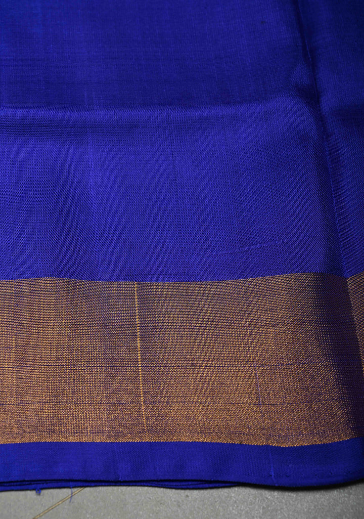 Royal Blue Uppada Handloom Silk Saree with Sona Rupa Zari Buttas and Distinct Temple Design on Tissue Border| SILK MARK CERTIFIED | SHOBITAM