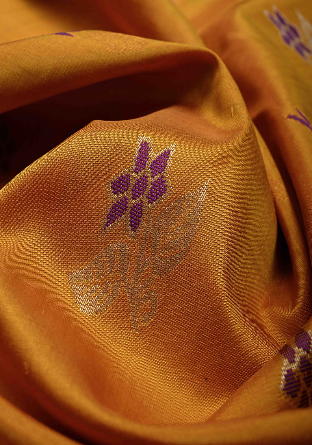 Mustard Yellow Uppada Handloom Silk Saree with Meenakari Floral Zari Buttas and Contrast Zari Border | SILK MARK CERTIFIED | SHOBITAM