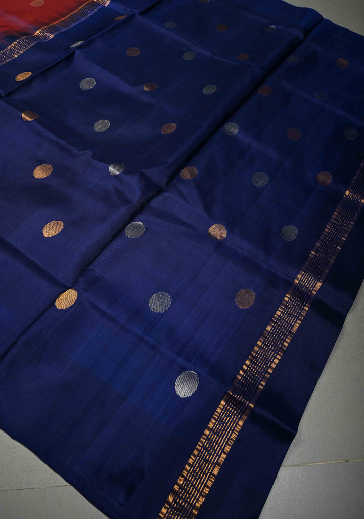 Maroon Dual Tone Uppada Handloom Silk Saree with Sona Rupa Polka Dots and Contrast Border| SILK MARK CERTIFIED | SHOBITAM
