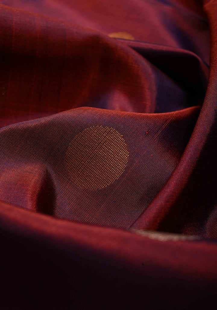 Maroon Dual Tone Uppada Handloom Silk Saree with Sona Rupa Polka Dots and Contrast Border| SILK MARK CERTIFIED | SHOBITAM