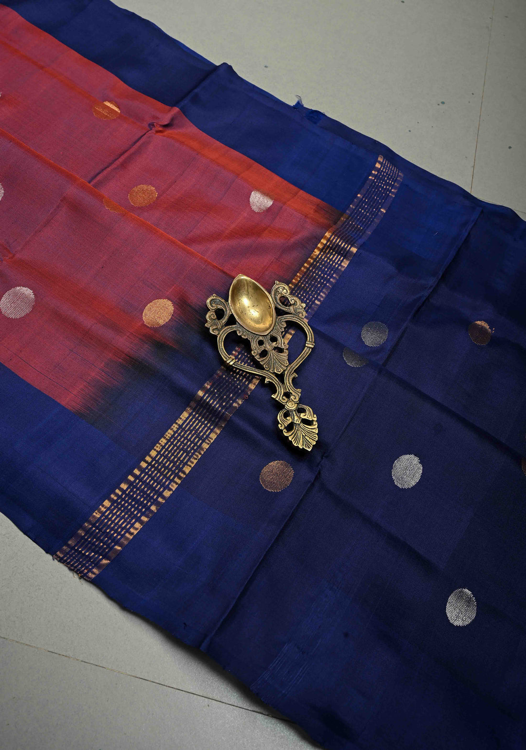 Maroon Dual Tone Uppada Handloom Silk Saree with Sona Rupa Polka Dots and Contrast Border| SILK MARK CERTIFIED | SHOBITAM