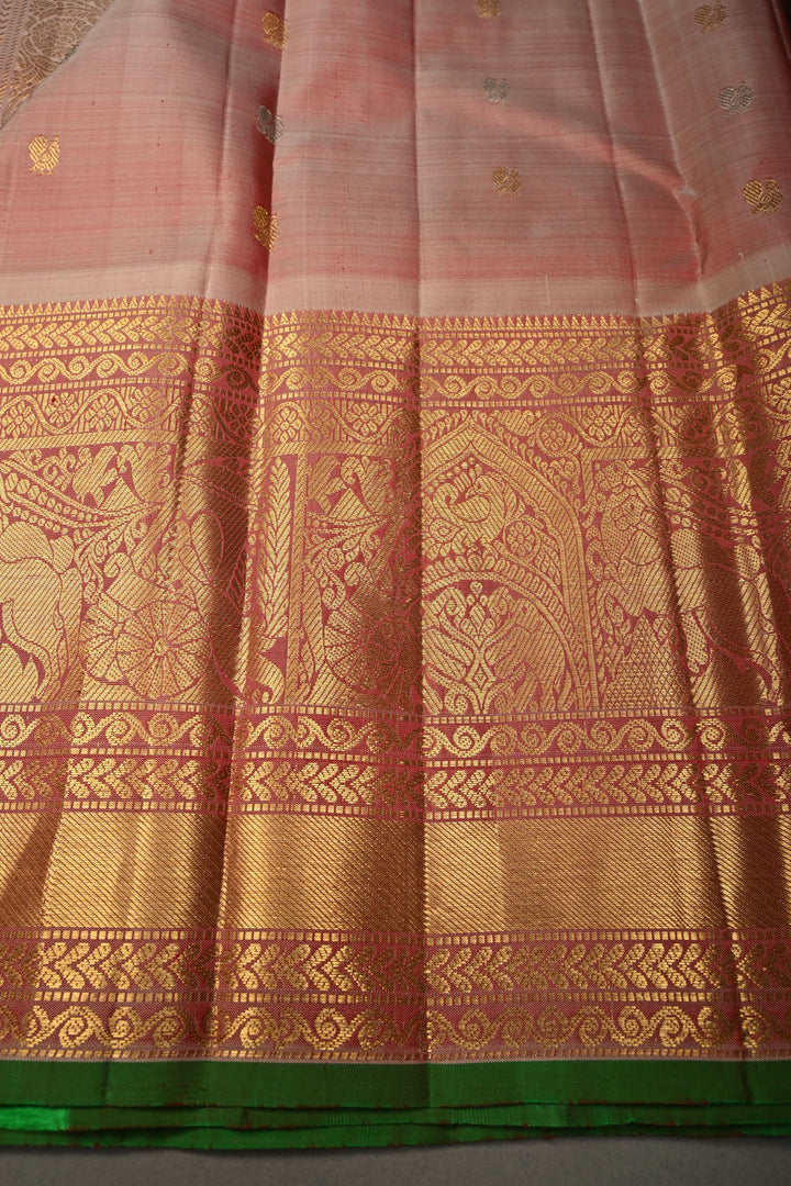 Maroon Gadwal Silk Saree with Gold-Silver Zari Buttas and Contrast Zari Border | SILK MARK CERTIFIED | SHOBITAM