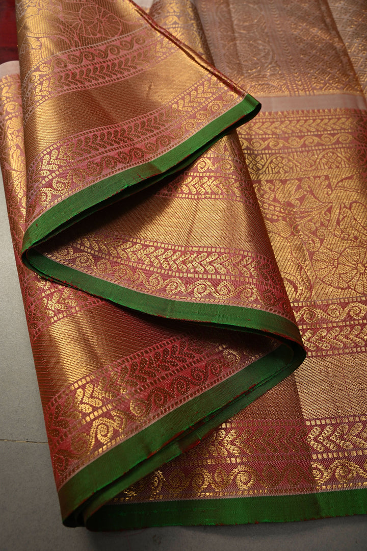 Maroon Gadwal Silk Saree with Gold-Silver Zari Buttas and Contrast Zari Border | SILK MARK CERTIFIED | SHOBITAM