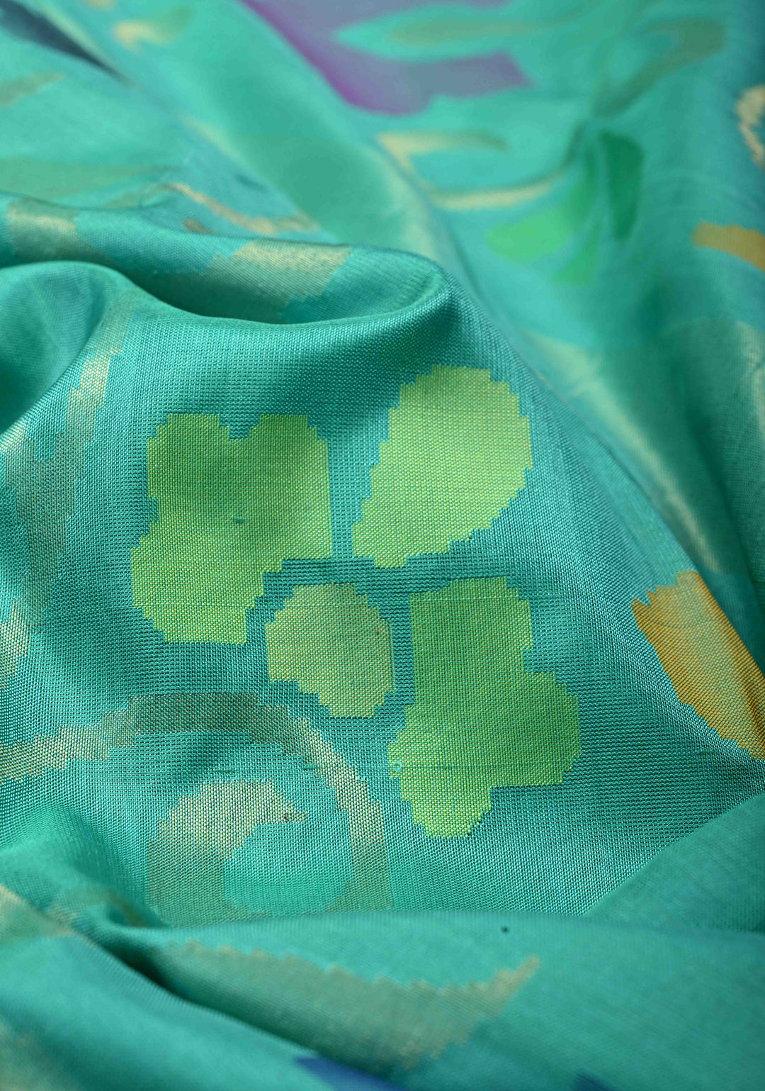 Mint Green Uppada Handloom Silk Saree with Meenakari Full Body Jamdani jaal and Tissue Border | SILK MARK CERTIFIED | SHOBITAM
