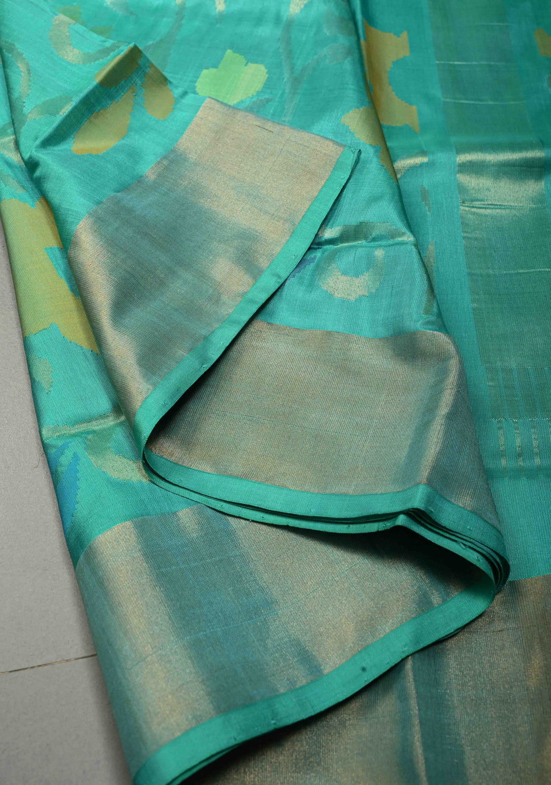 Mint Green Uppada Handloom Silk Saree with Meenakari Full Body Jamdani jaal and Tissue Border | SILK MARK CERTIFIED | SHOBITAM