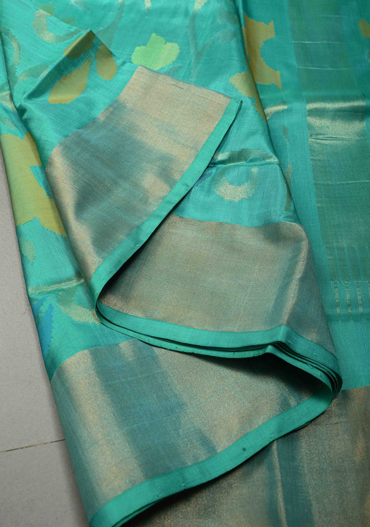 Mint Green Uppada Handloom Silk Saree with Meenakari Full Body Jamdani jaal and Tissue Border | SILK MARK CERTIFIED | SHOBITAM
