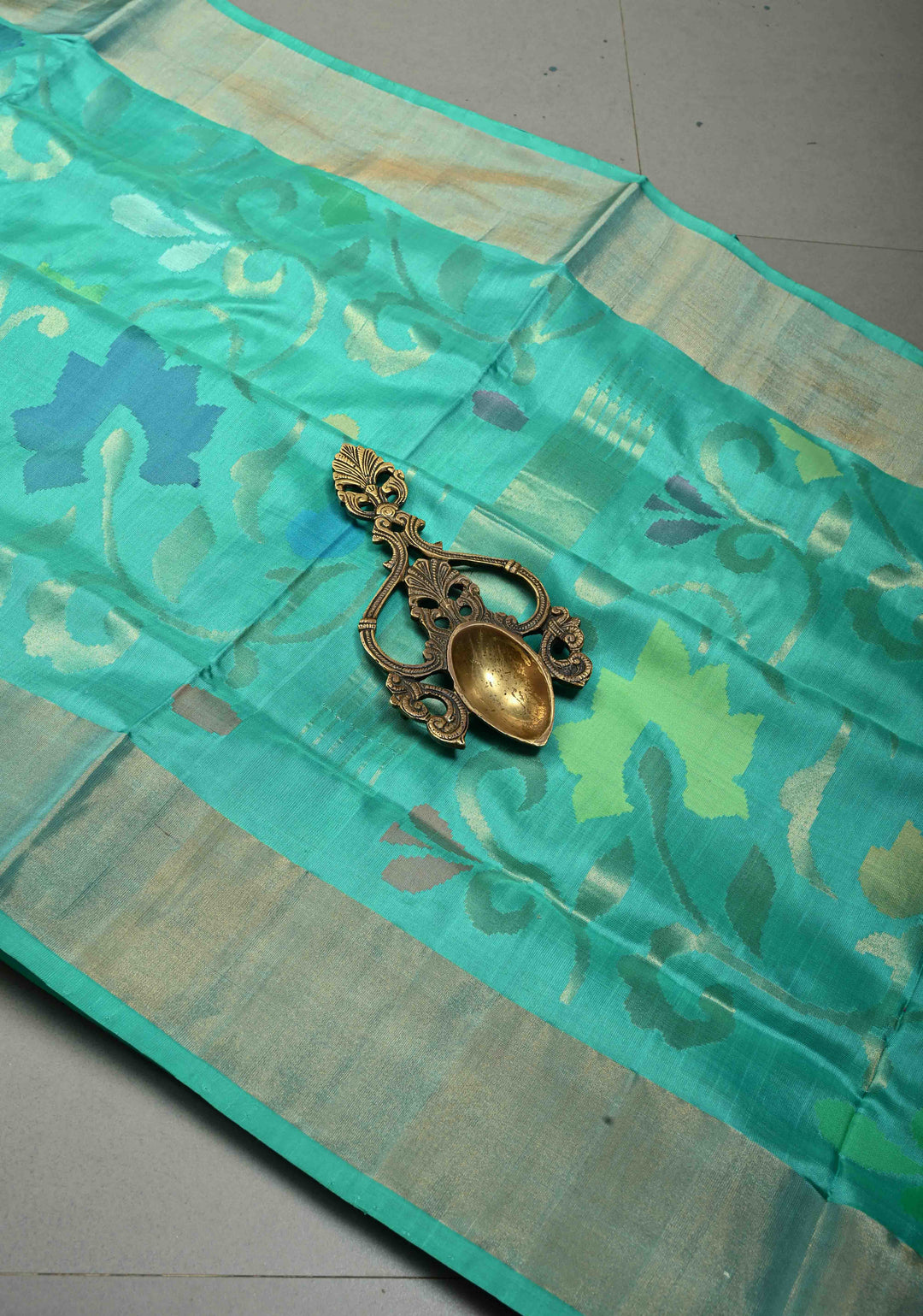 Mint Green Uppada Handloom Silk Saree with Meenakari Full Body Jamdani jaal and Tissue Border | SILK MARK CERTIFIED | SHOBITAM