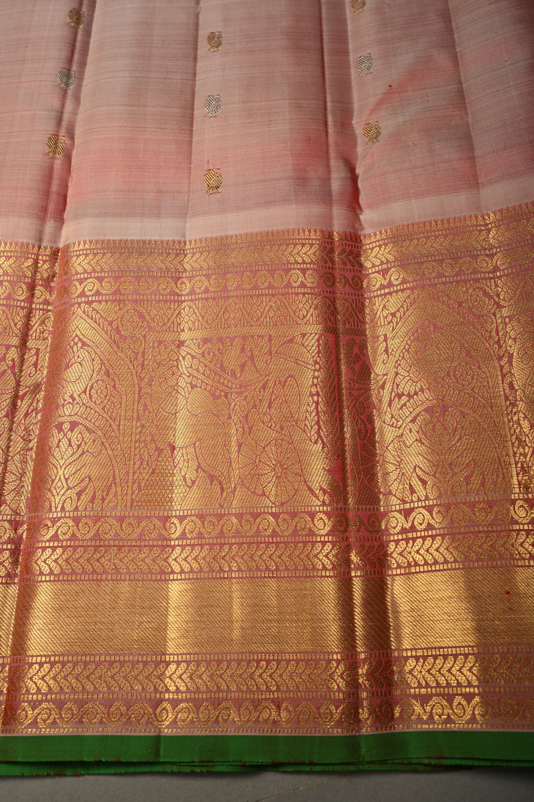 Burgundy Gadwal Silk Saree with Gold-Silver Zari Buttas and Contrast Zari Border | SILK MARK CERTIFIED | SHOBITAM
