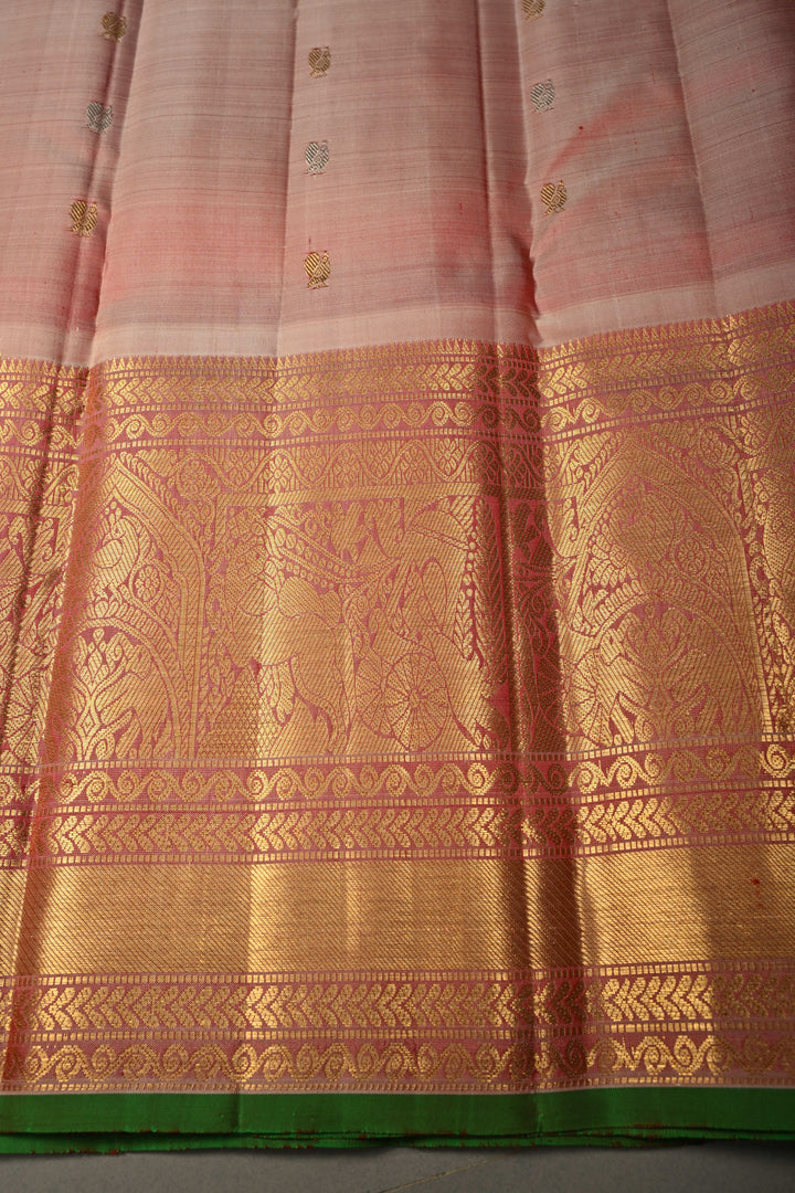 Burgundy Gadwal Silk Saree with Gold-Silver Zari Buttas and Contrast Zari Border | SILK MARK CERTIFIED | SHOBITAM