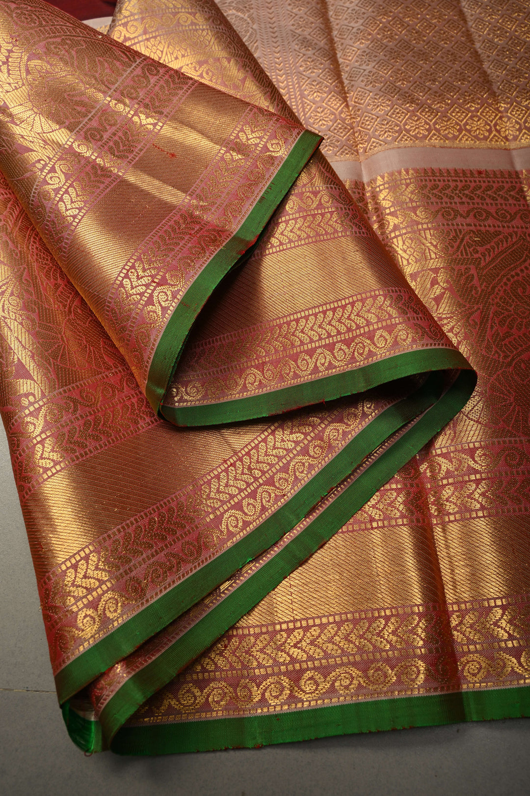 Burgundy Gadwal Silk Saree with Gold-Silver Zari Buttas and Contrast Zari Border | SILK MARK CERTIFIED | SHOBITAM