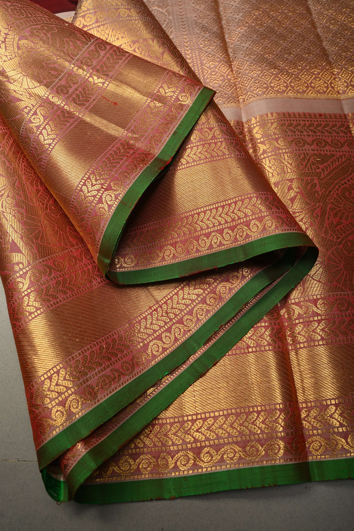 Burgundy Gadwal Silk Saree with Gold-Silver Zari Buttas and Contrast Zari Border | SILK MARK CERTIFIED | SHOBITAM