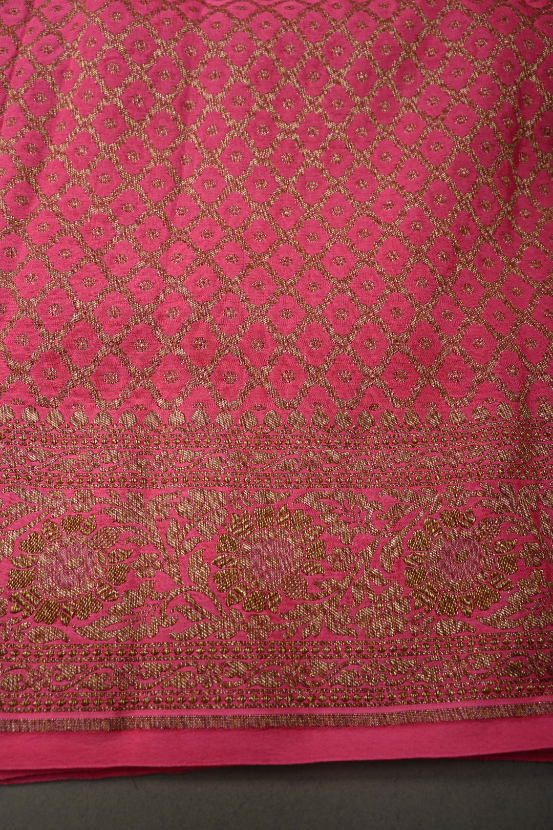 Dusty Pink Banarasi Silk Georgette Saree with Antique Zari Chunri Buttis and Zari Border | SILK MARK CERTIFIED | SHOBITAM