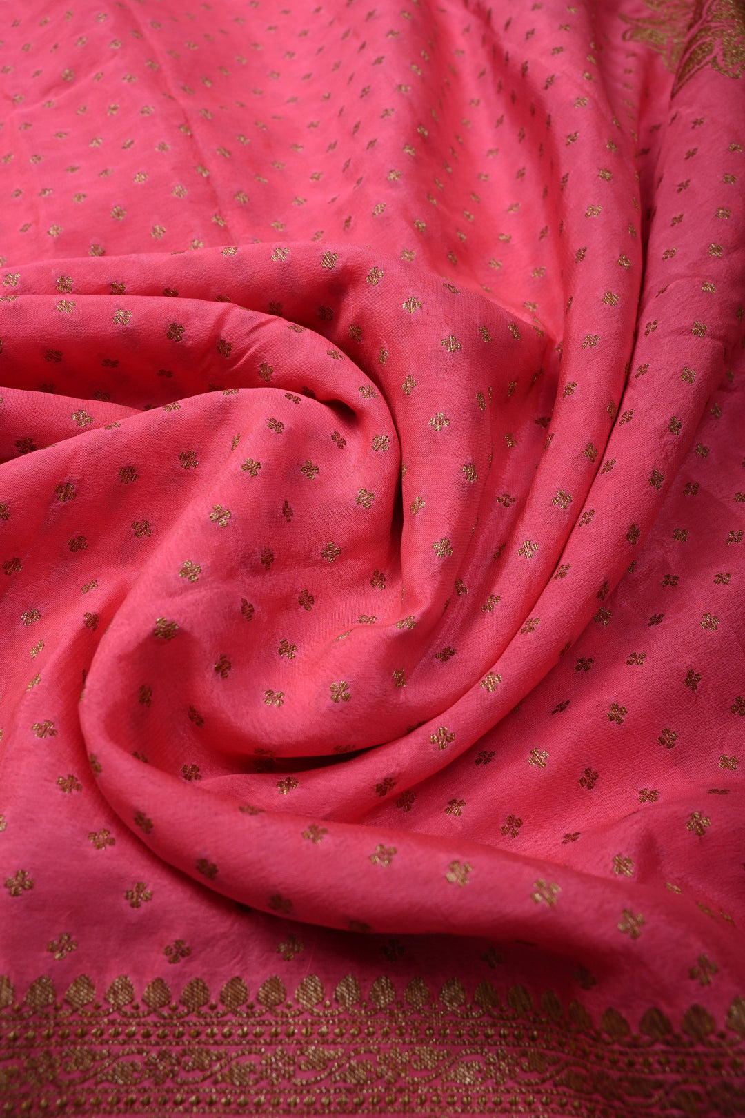 Dusty Pink Banarasi Silk Georgette Saree with Antique Zari Chunri Buttis and Zari Border | SILK MARK CERTIFIED | SHOBITAM