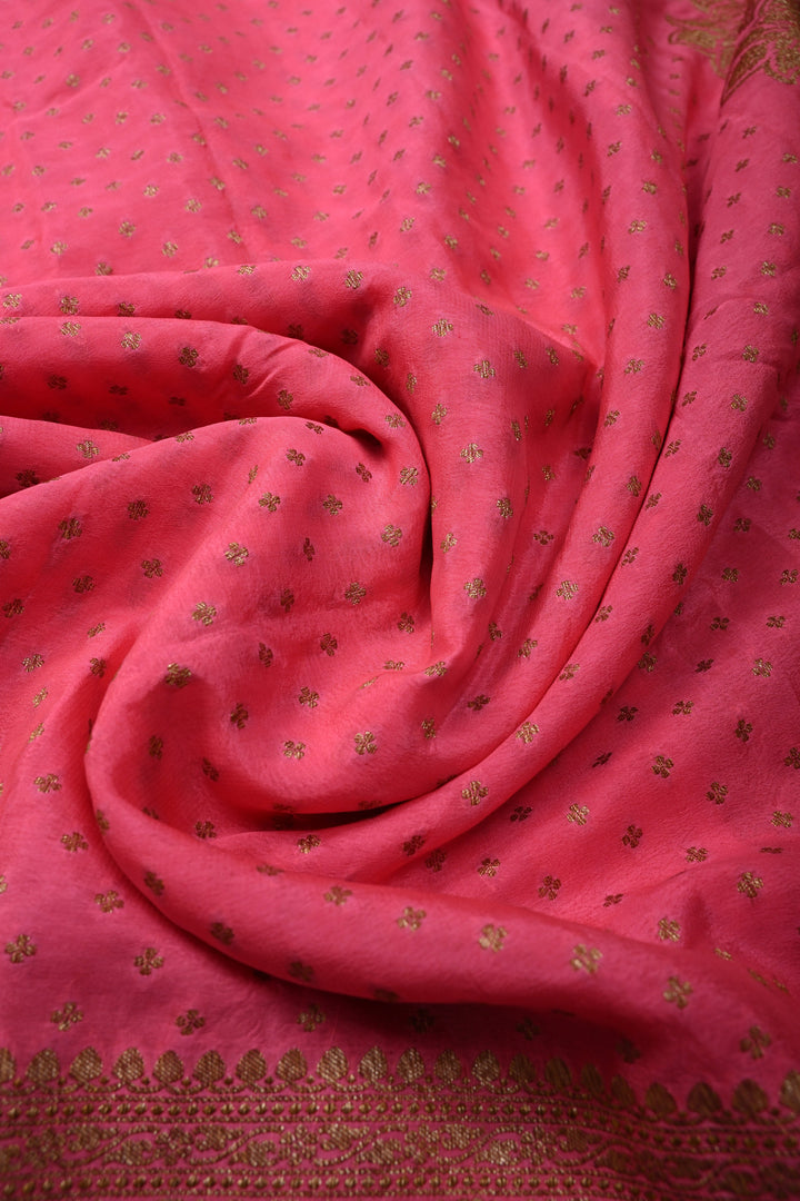 Dusty Pink Banarasi Silk Georgette Saree with Antique Zari Chunri Buttis and Zari Border | SILK MARK CERTIFIED | SHOBITAM