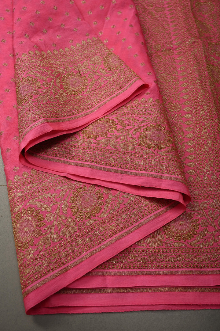 Dusty Pink Banarasi Silk Georgette Saree with Antique Zari Chunri Buttis and Zari Border | SILK MARK CERTIFIED | SHOBITAM