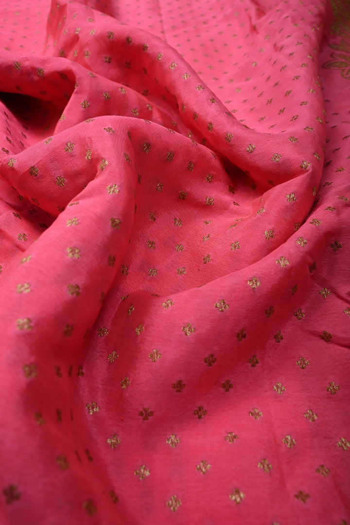 Dusty Pink Banarasi Silk Georgette Saree with Antique Zari Chunri Buttis and Zari Border | SILK MARK CERTIFIED | SHOBITAM