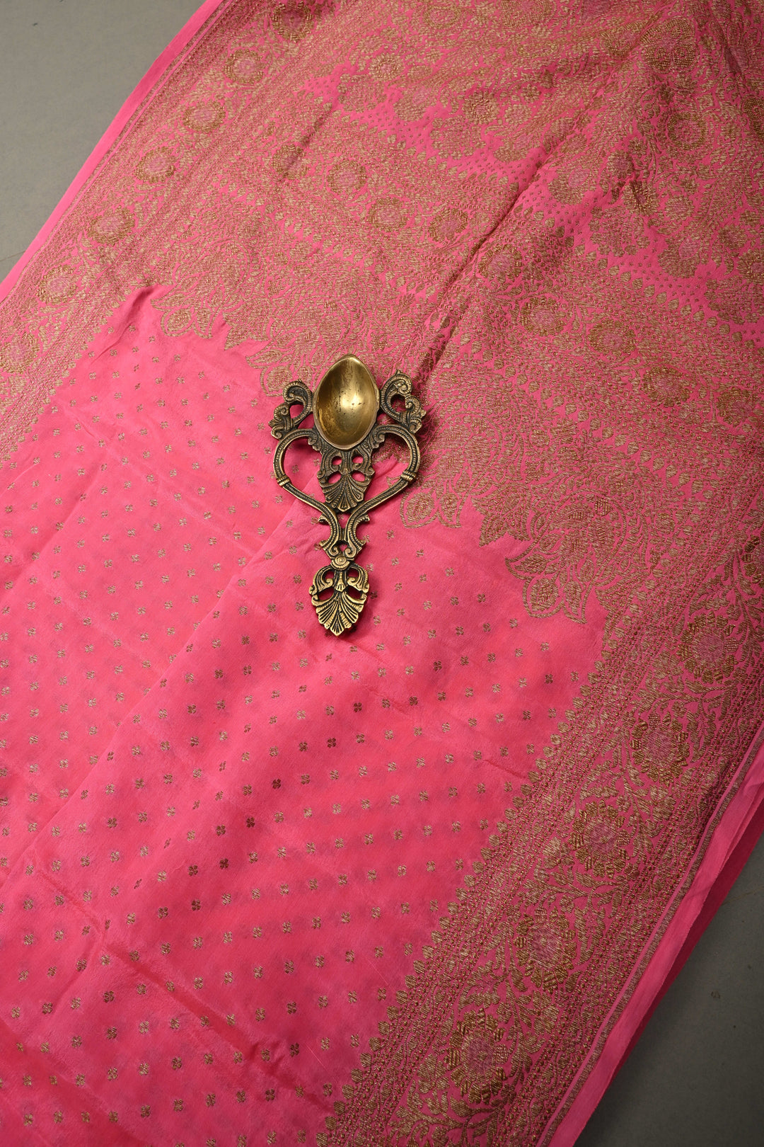 Dusty Pink Banarasi Silk Georgette Saree with Antique Zari Chunri Buttis and Zari Border | SILK MARK CERTIFIED | SHOBITAM