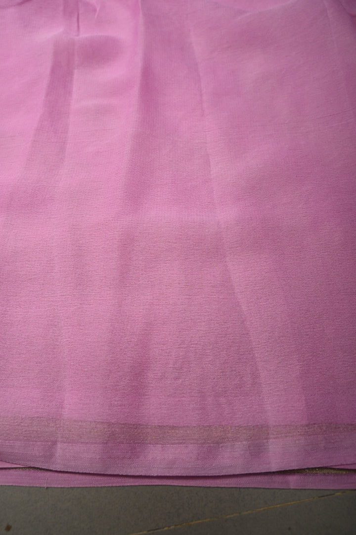 Rose Pink Banarasi Silk Georgette Saree with Floral Stripes Jaal and Zari Border | SILK MARK CERTIFIED | SHOBITAM