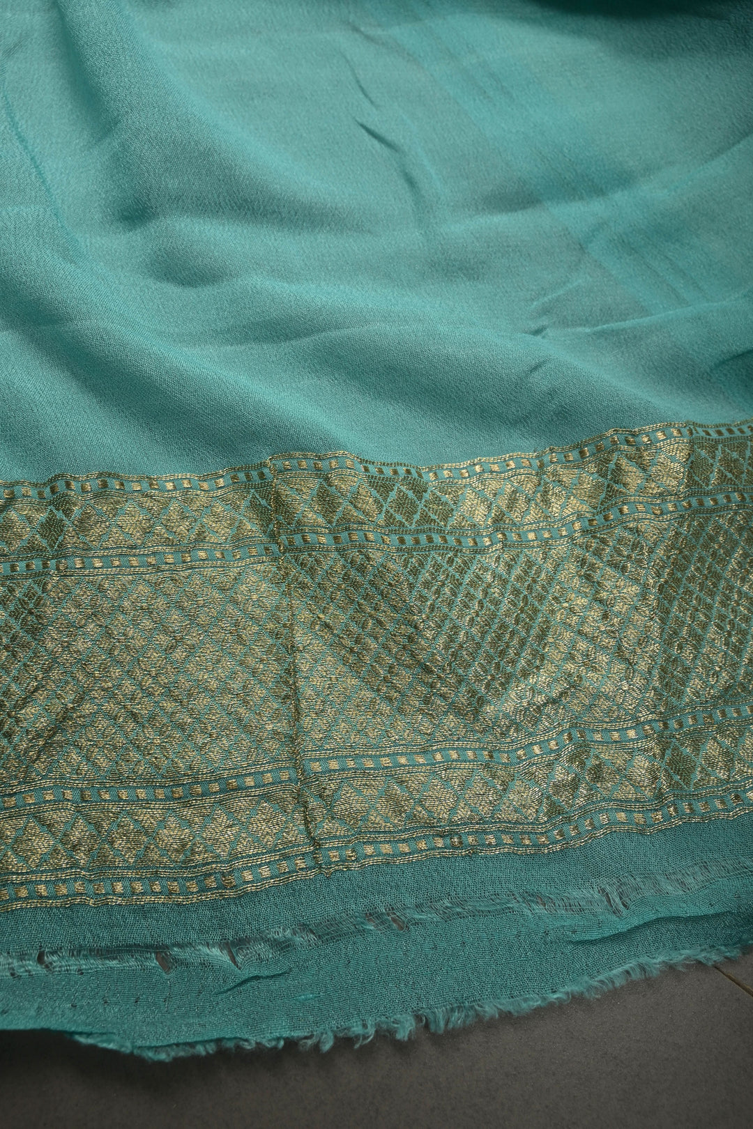 Turquoise Banarasi Georgette Silk Saree with Zari Stripes-Buttas and Zari Border | SILK MARK CERTIFIED | SHOBITAM