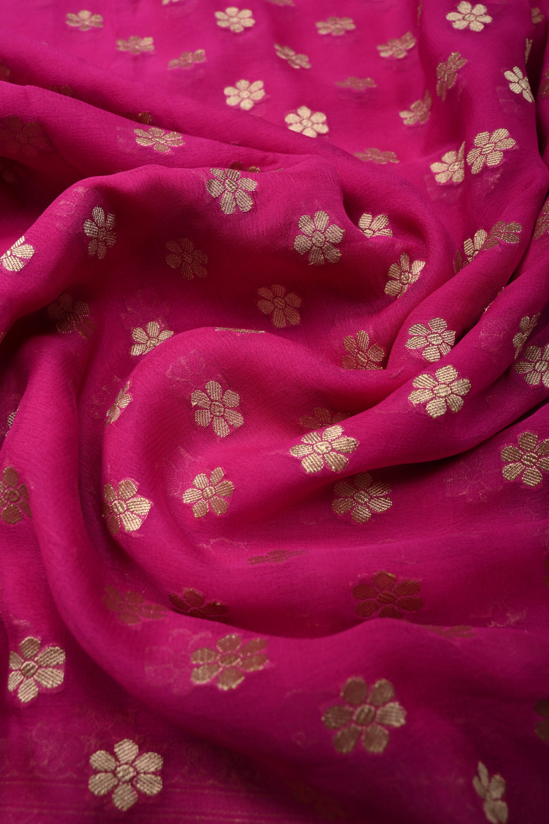 Fuchsia Pink Banarasi Georgette Silk Saree with Floral Zari Buttas Brocade and Zari Border | SILK MARK CERTIFIED | SHOBITAM