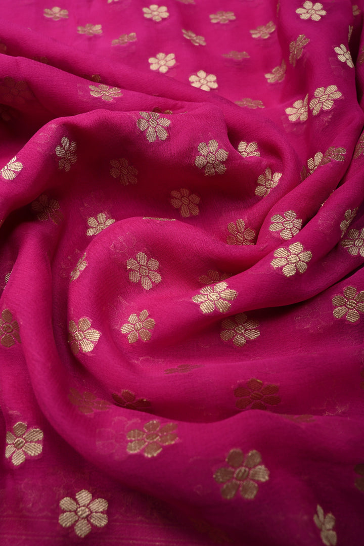 Fuchsia Pink Banarasi Georgette Silk Saree with Floral Zari Buttas Brocade and Zari Border | SILK MARK CERTIFIED | SHOBITAM