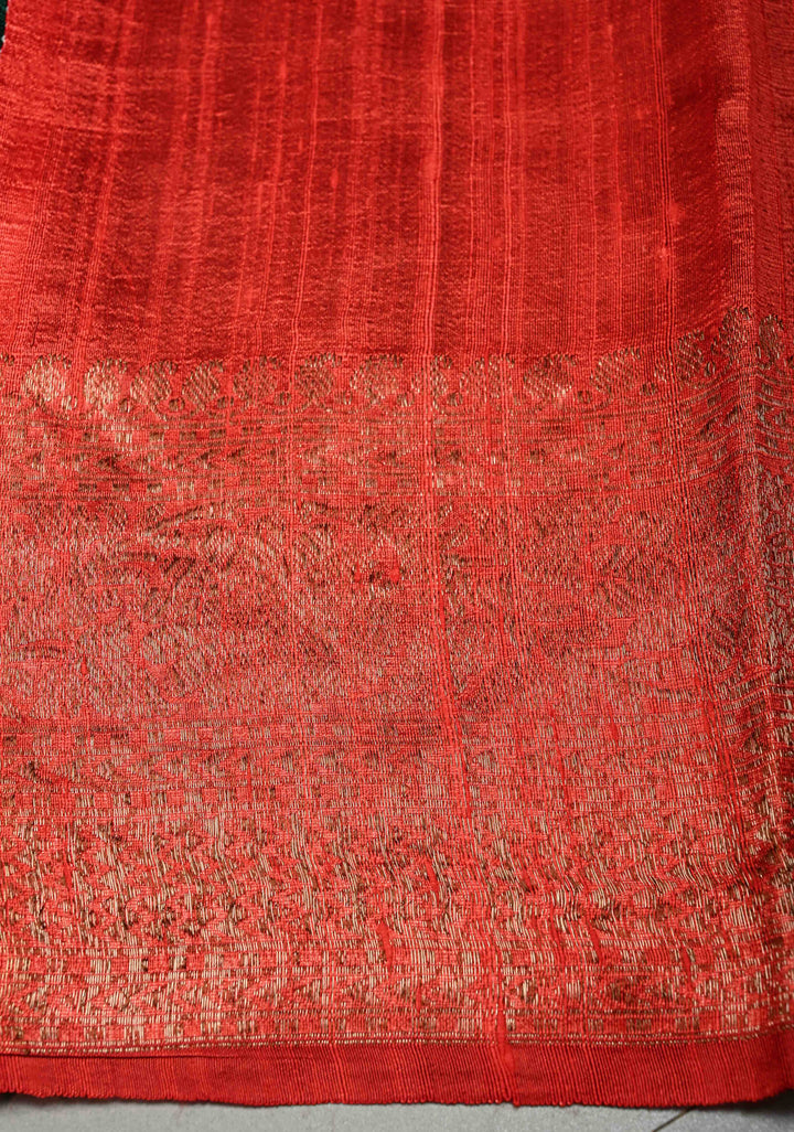 Deep Emerald Green Banarasi Raw Silk Saree with Antique Zari Buttas and Zari Border | SILK MARK CERTIFIED