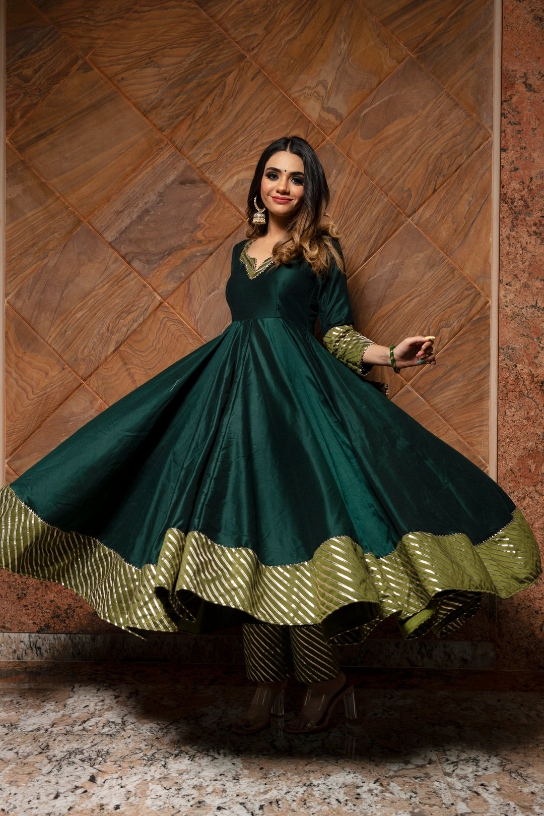 Jannat Dark Green Anarkali Set | SHOBITAM