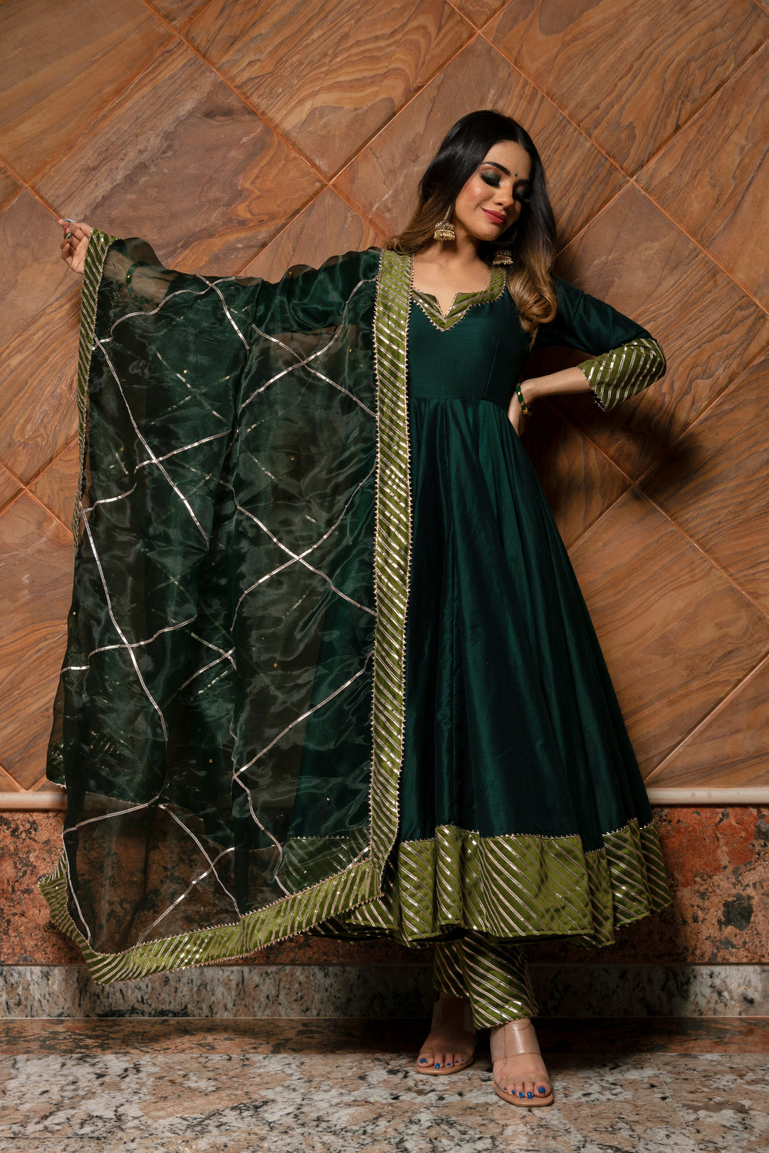 Jannat Dark Green Anarkali Set | SHOBITAM