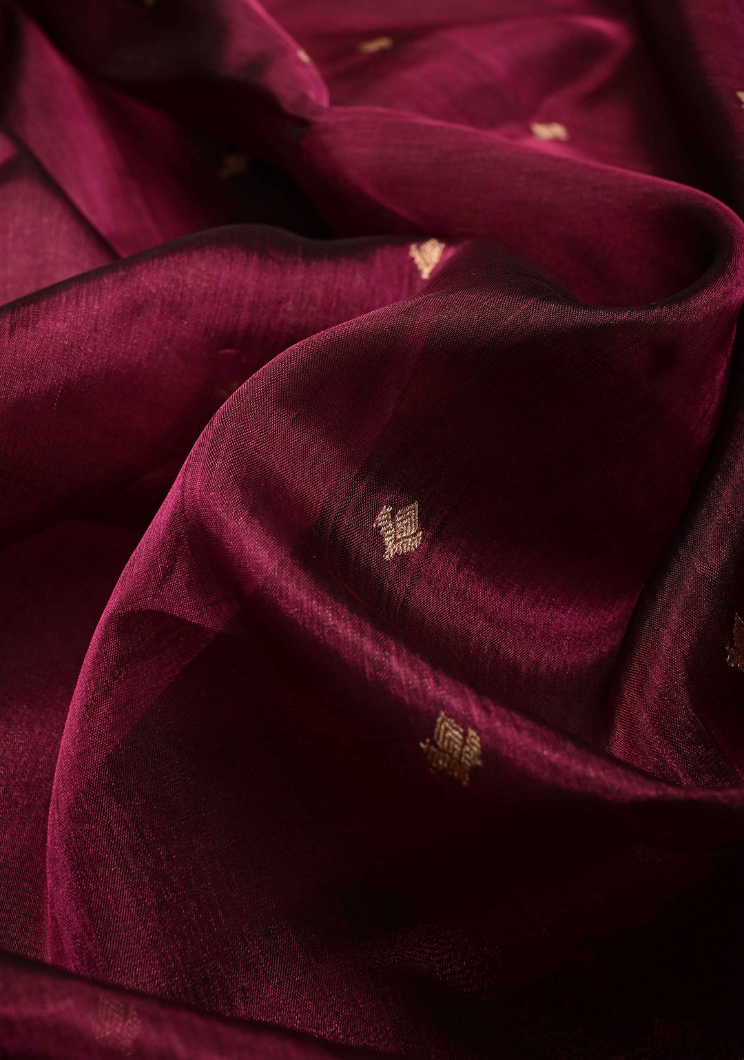 Magenta Pure Banarasi Organza Tissue Silk Saree with Zari Buttis and Contrast Two tone Zari Border | SILK MARK CERTIFIED | SHOBITAM