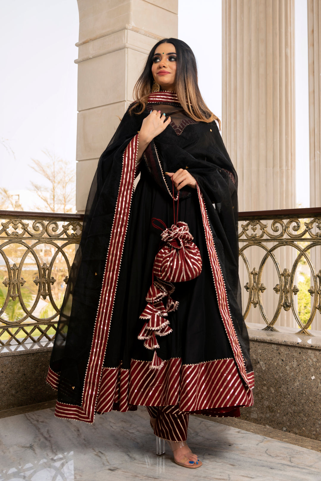 HINA BLACK AND MAROON  ANRKALI SET | SHOBITAM