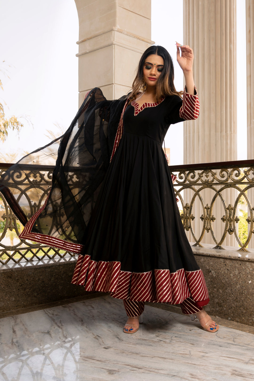 HINA BLACK AND MAROON  ANRKALI SET | SHOBITAM