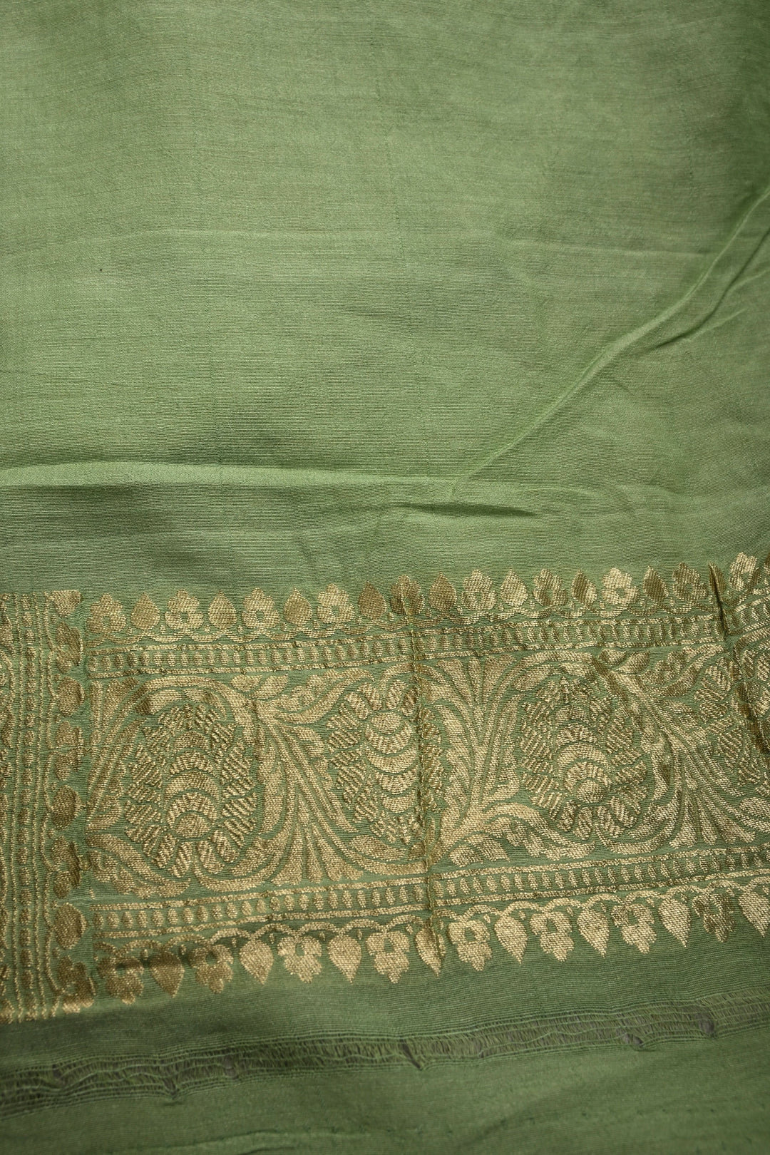 Pale Green Banarasi Georgette Silk Saree with Diagonal Stripes and Zari Border | SILK MARK CERTIFIED | SHOBITAM