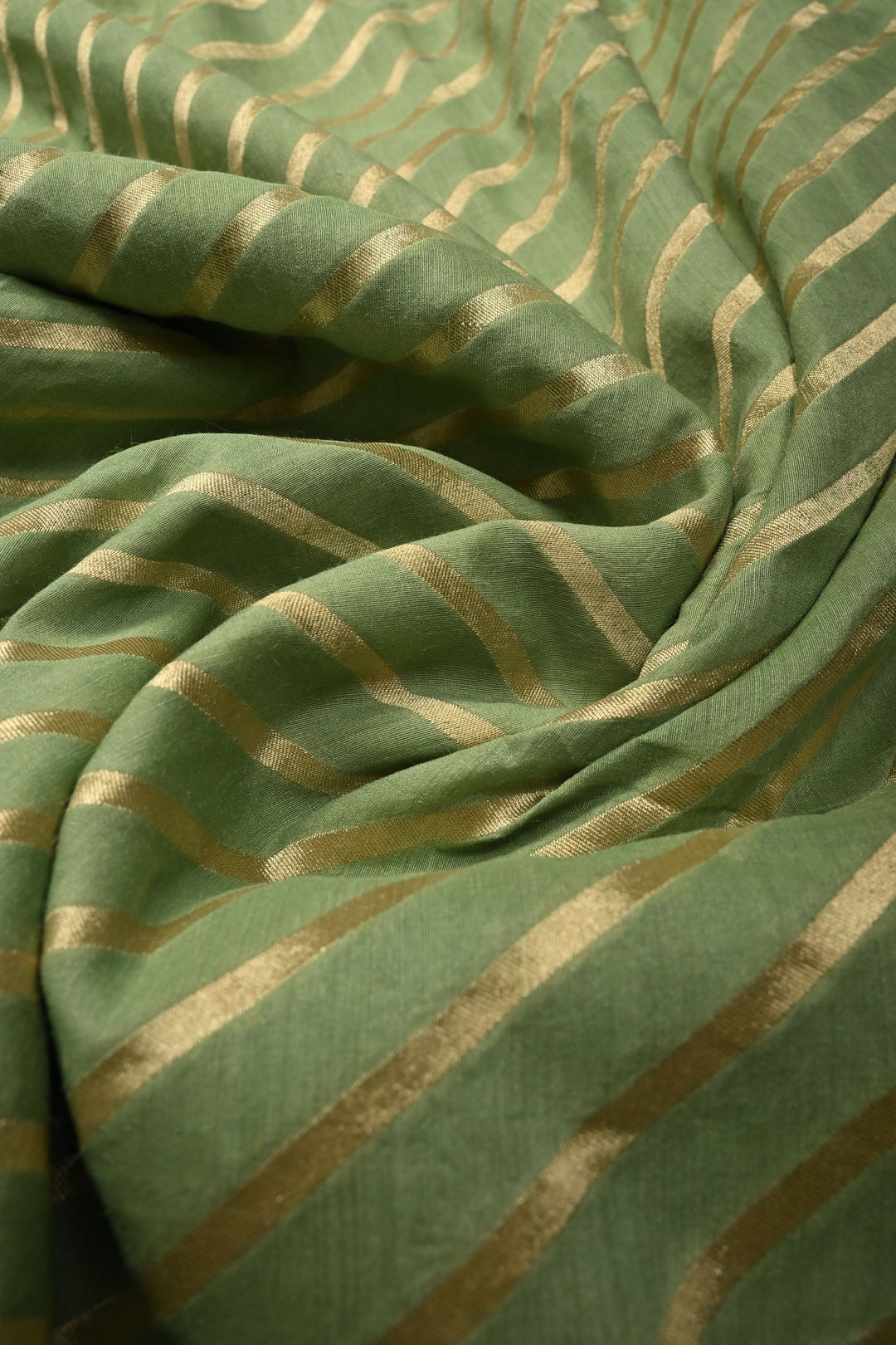 Pale Green Banarasi Georgette Silk Saree with Diagonal Stripes and Zari Border | SILK MARK CERTIFIED | SHOBITAM