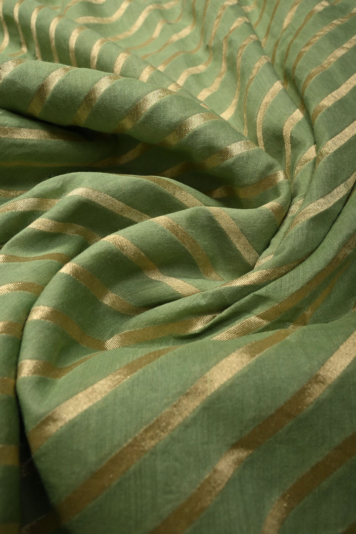Pale Green Banarasi Georgette Silk Saree with Diagonal Stripes and Zari Border | SILK MARK CERTIFIED | SHOBITAM