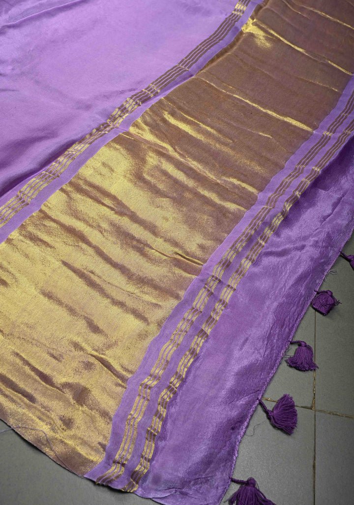 Lavender Borderless Modal Silk Saree with Lagda Patta Crushed Pallu | SHOBITAM