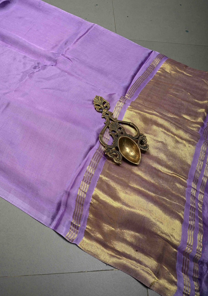 Lavender Borderless Modal Silk Saree with Lagda Patta Crushed Pallu | SHOBITAM