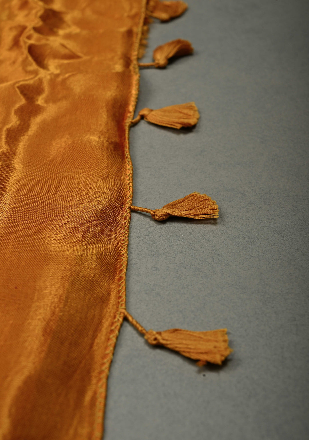 Yellow Ochre Borderless Modal Silk Saree with Lagda Patta Crushed Pallu | SHOBITAM