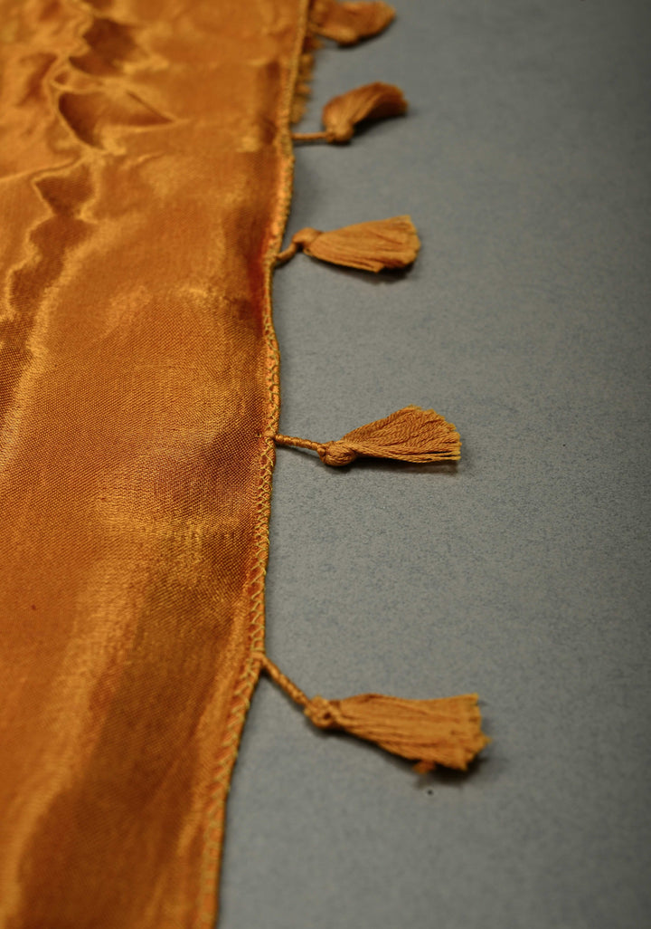 Yellow Ochre Borderless Modal Silk Saree with Lagda Patta Crushed Pallu | SHOBITAM