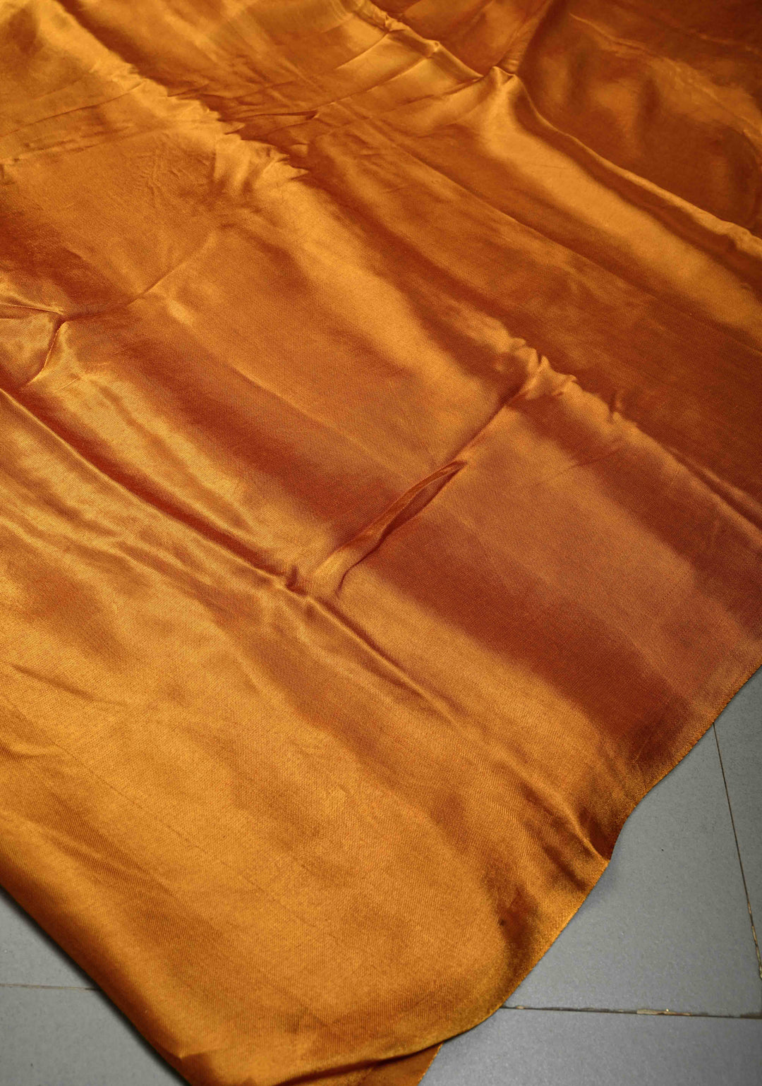 Yellow Ochre Borderless Modal Silk Saree with Lagda Patta Crushed Pallu | SHOBITAM