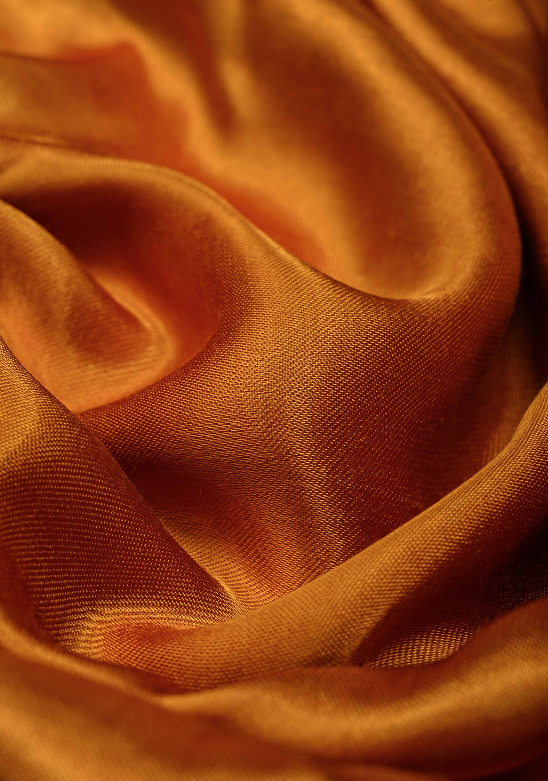 Yellow Ochre Borderless Modal Silk Saree with Lagda Patta Crushed Pallu | SHOBITAM
