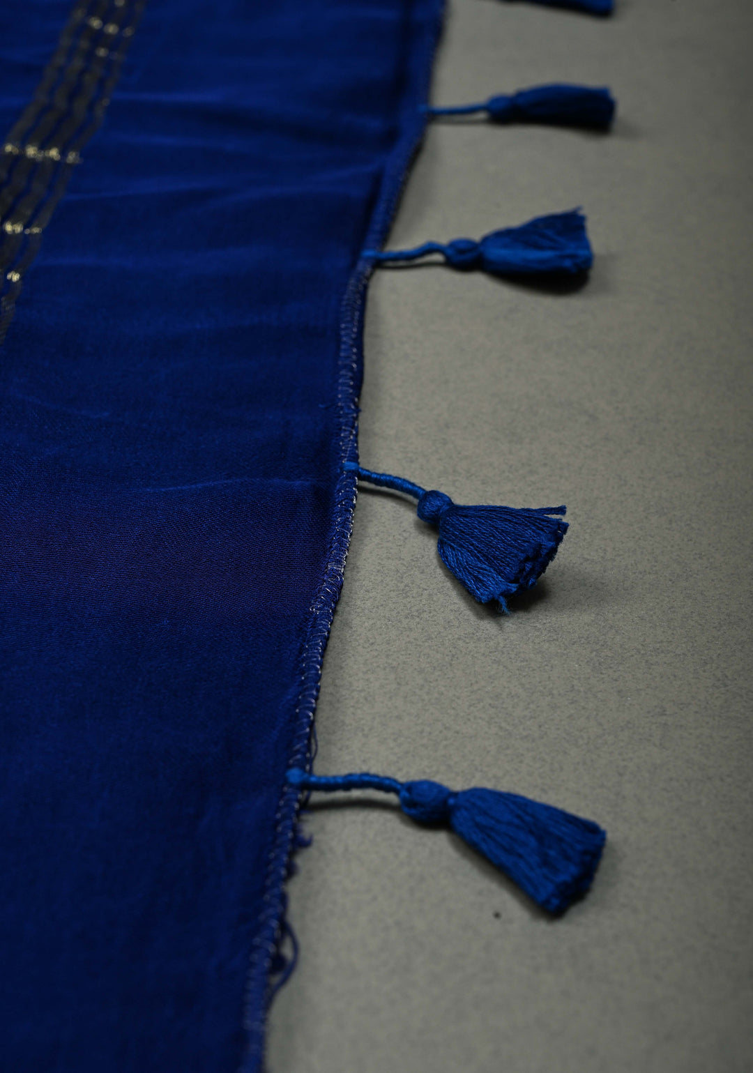 Ink Blue Borderless Modal Silk Saree with Baluchari Style Zari Pallu | SHOBITAM
