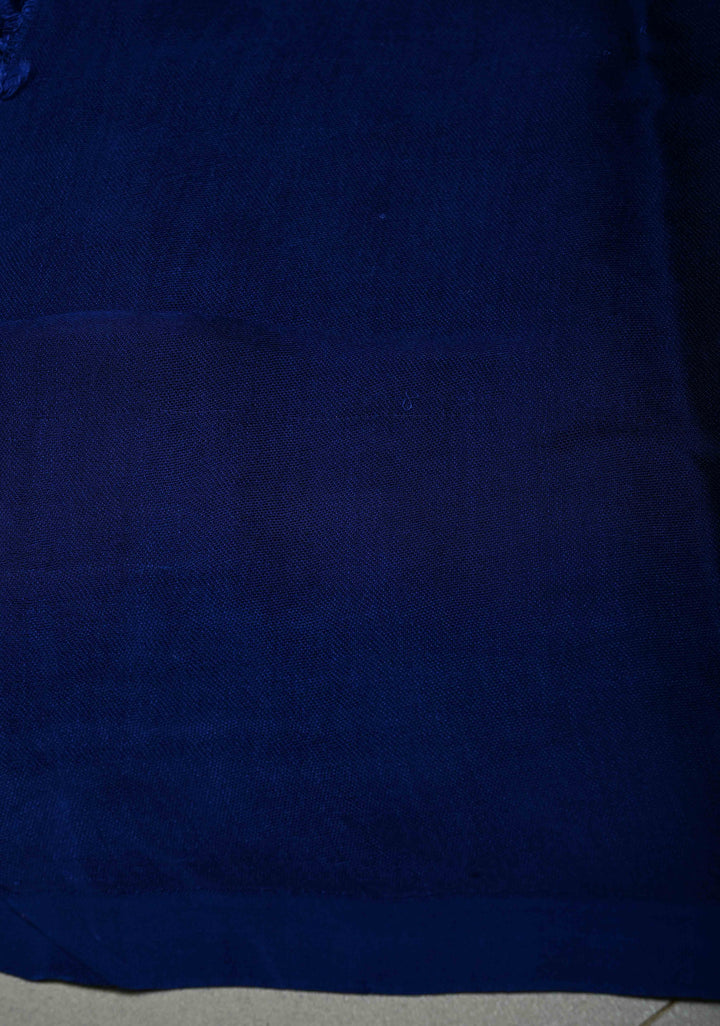 Ink Blue Borderless Modal Silk Saree with Baluchari Style Zari Pallu | SHOBITAM