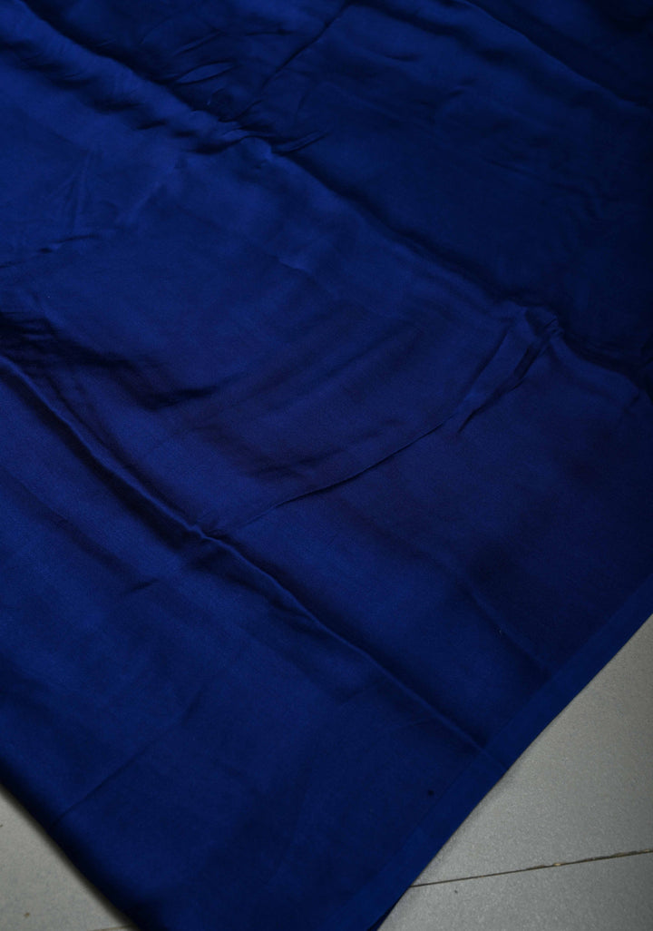 Ink Blue Borderless Modal Silk Saree with Baluchari Style Zari Pallu | SHOBITAM