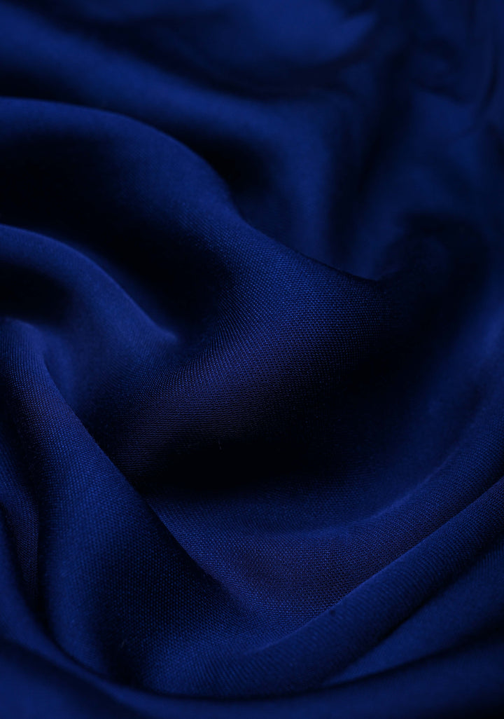 Ink Blue Borderless Modal Silk Saree with Baluchari Style Zari Pallu | SHOBITAM