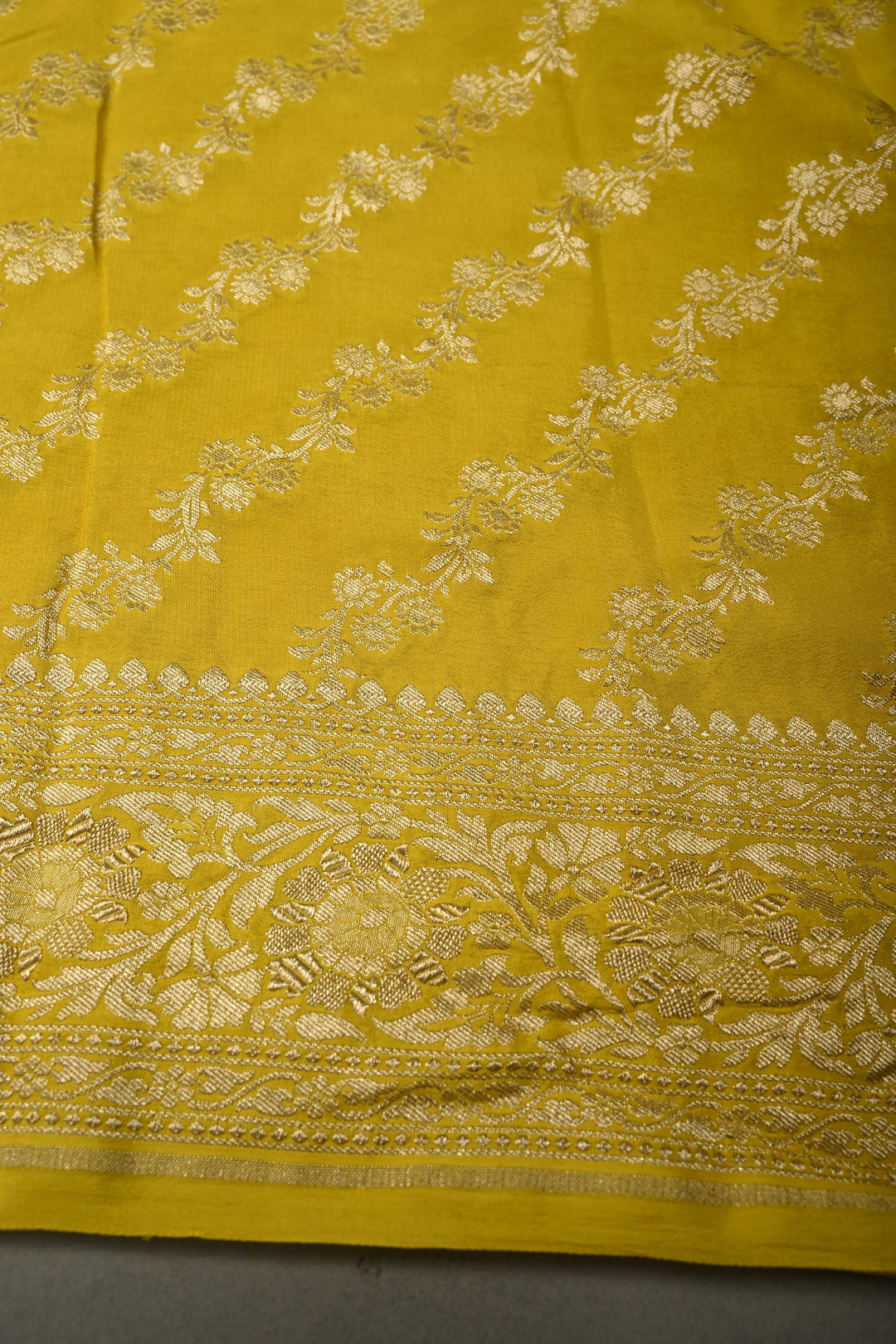 Sunflower Yellow Banarasi Georgette Silk Saree with Chunri Buttis and Zari Border | SILK MARK CERTIFIED | SHOBITAM