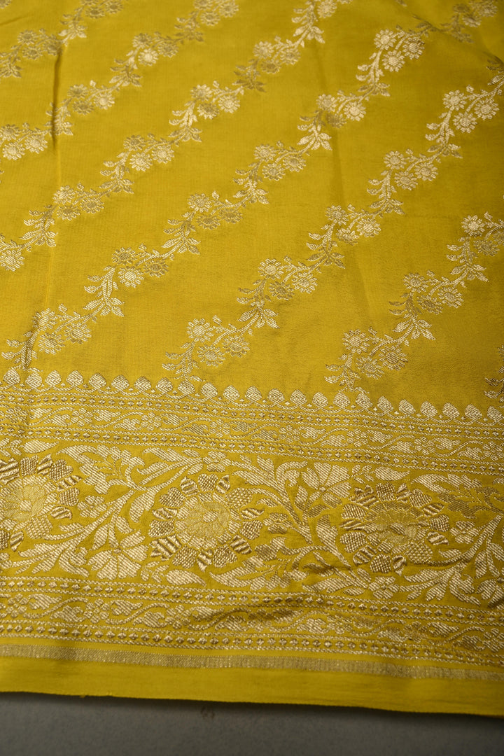 Sunflower Yellow Banarasi Georgette Silk Saree with Chunri Buttis and Zari Border | SILK MARK CERTIFIED | SHOBITAM