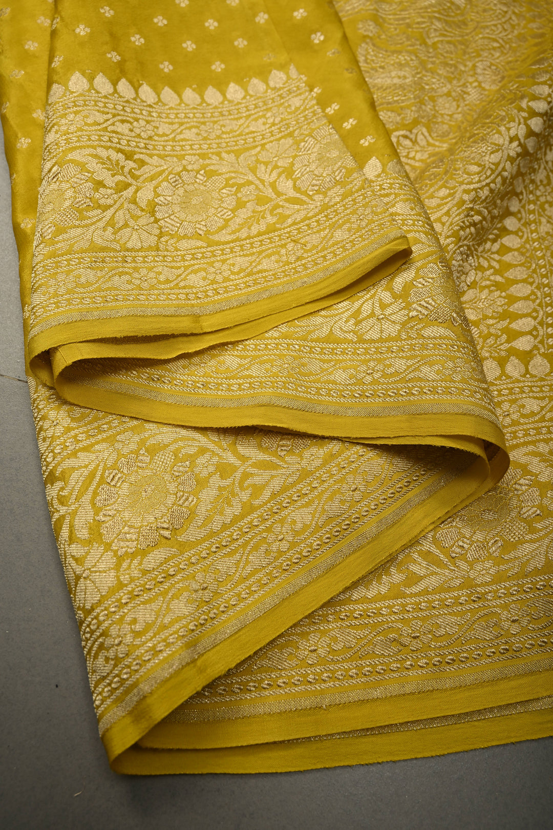 Sunflower Yellow Banarasi Georgette Silk Saree with Chunri Buttis and Zari Border | SILK MARK CERTIFIED | SHOBITAM